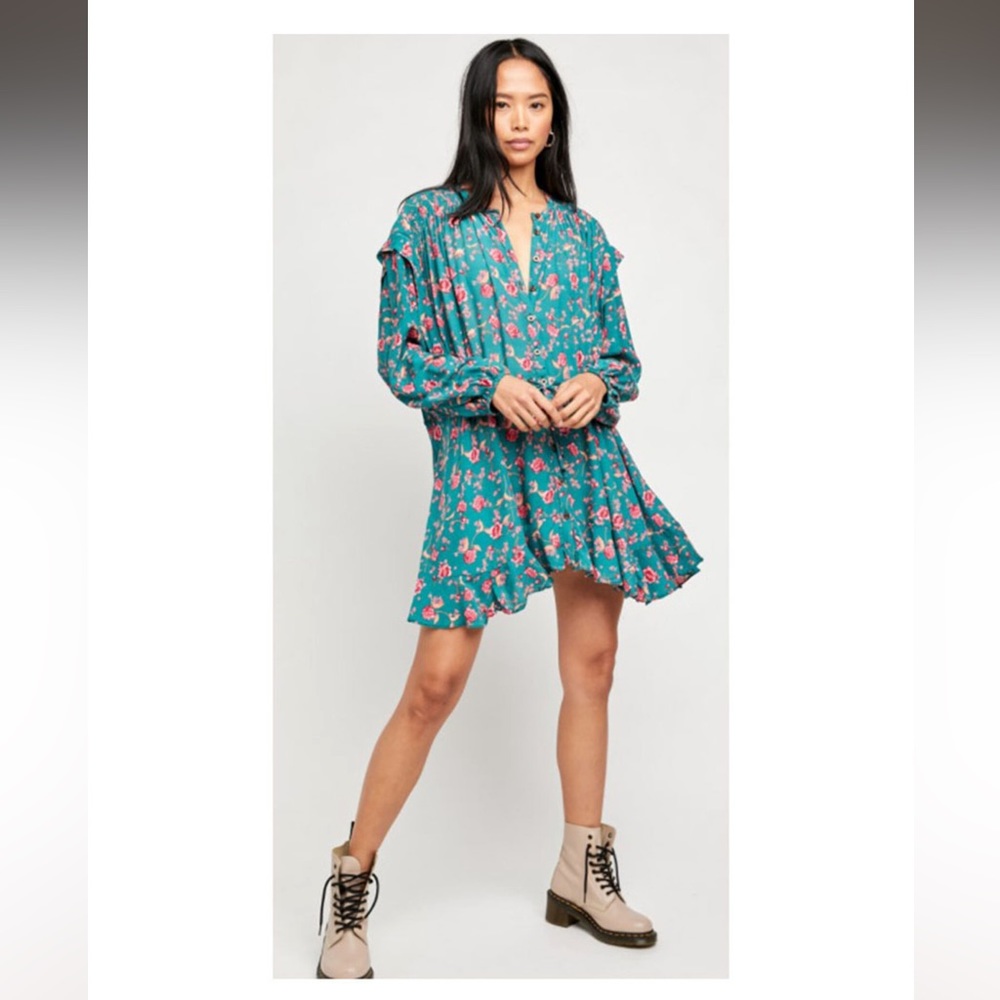Free People Teal Floral Dress